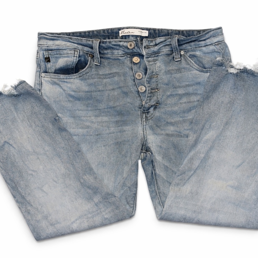 KanCan Light Wash Button Fly Distressed Raw Hem Jeans